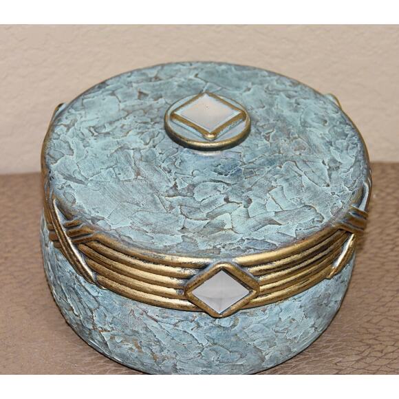 Jaru Designer Art Deco Green and Gold Cast Ceramic Trinket Candy Box - Picture 2 of 10